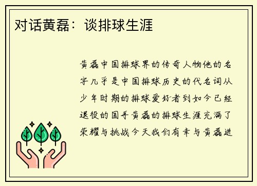 对话黄磊：谈排球生涯