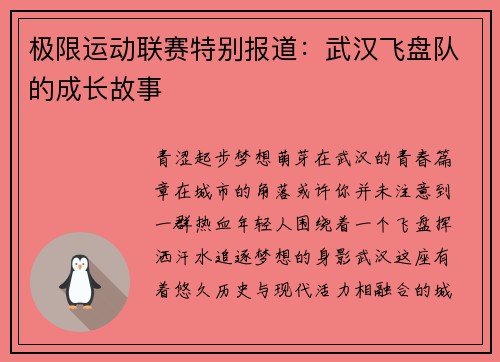 极限运动联赛特别报道：武汉飞盘队的成长故事